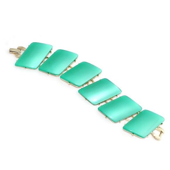 Vintage Moonglow Lucite Link Bracelet Chunky Spearmint Green Thermoset Plastic - Picture 2 of 5